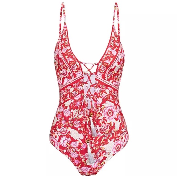 Floral Lace-Up & Tassels Swimsuit - Picture 4 of 8